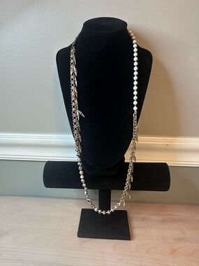 Long Mixed Bead and Chain Necklace in White and Gold: Chloe & Isabel